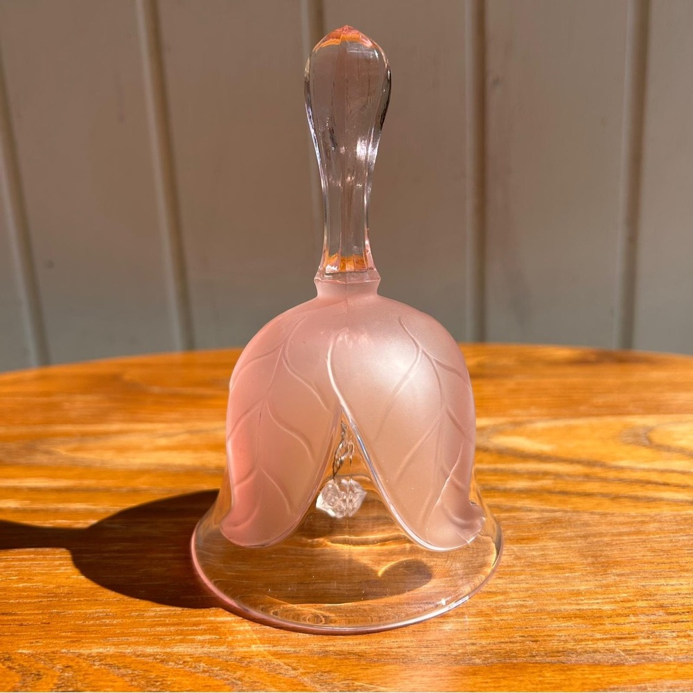 Vintage Viking Frosted Satin Glass Pink Rose collectible Bell